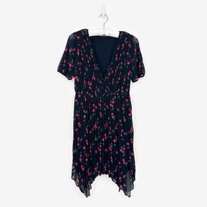 The Kooples Pleated Short Dress Size L‎ Dark Navy Blue Cherry Girl Flowy Summer